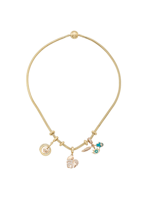 Snake Chain Charm With Ball Clasp Necklace in 14K Gold by Elef Jewelry