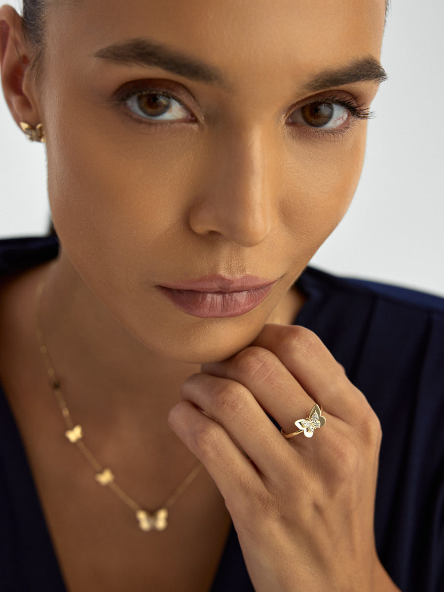 Butterfly Motif Parlak Ring in 14K Gold