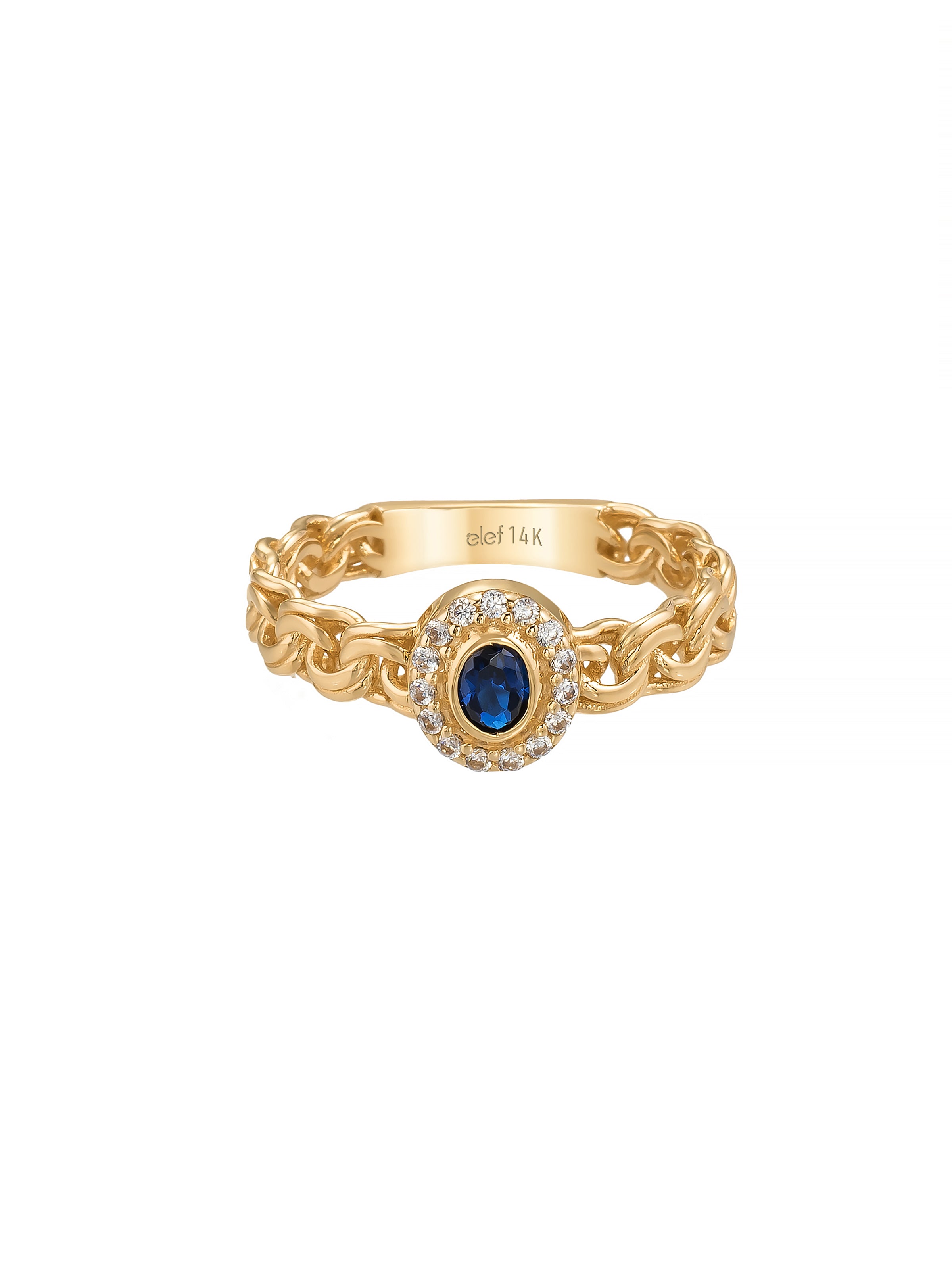 Oval Sapphire-Inspired Stone Chain Form Ring in 14K Gold