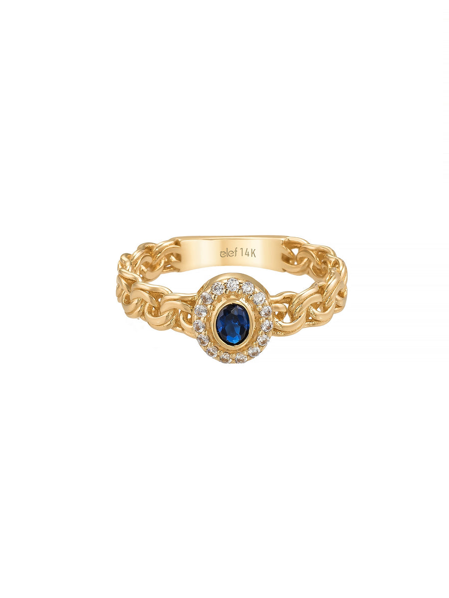 Oval Sapphire-Inspired Stone Chain Form Ring in 14K Gold