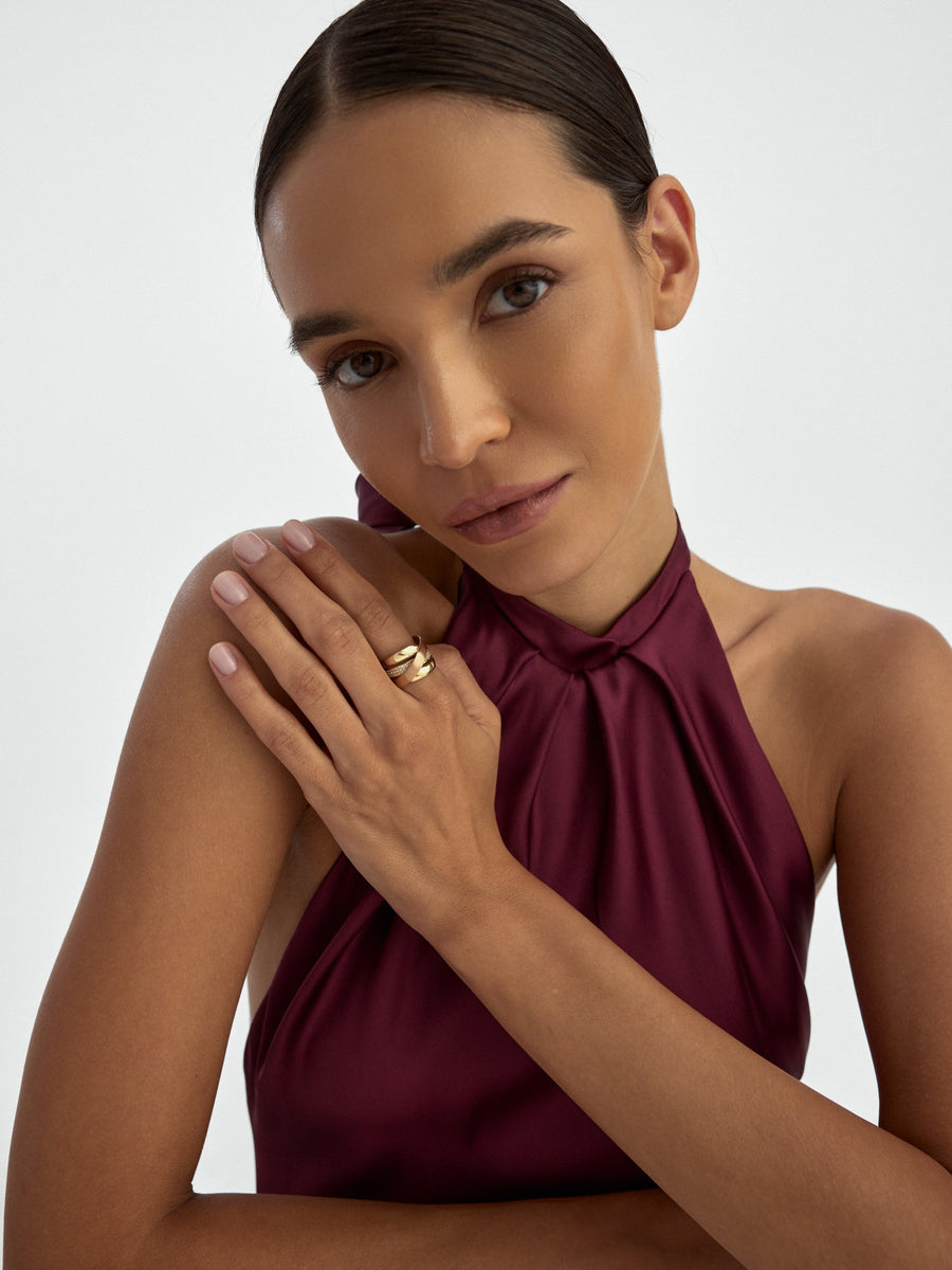 Rose–Yellow Gold Two Multicolor Double Stone-Set Ring in 14K Gold
