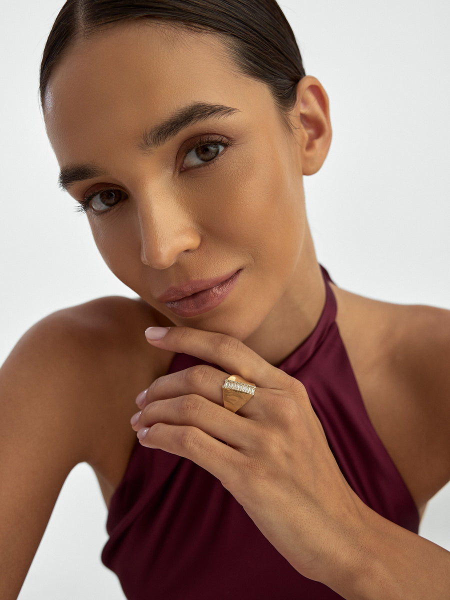 Baguette & Round-Cut Stone Ring in 14K Gold