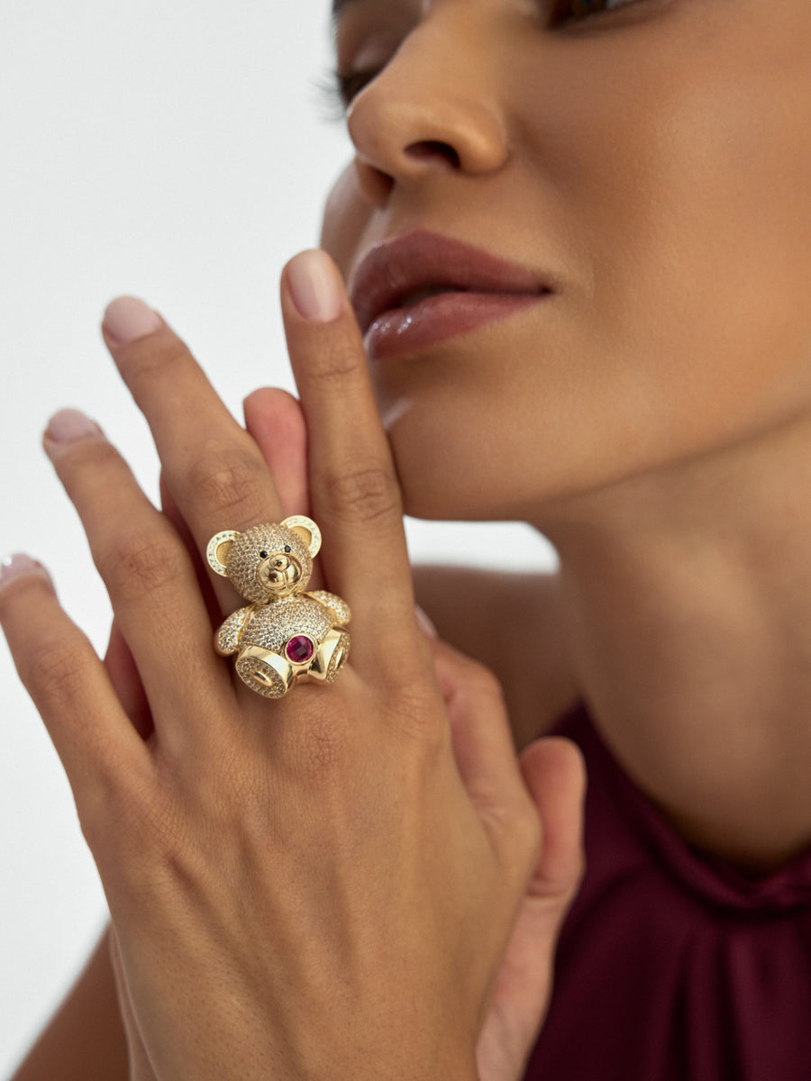 Teddy Bear Stone Ring in 14K Gold