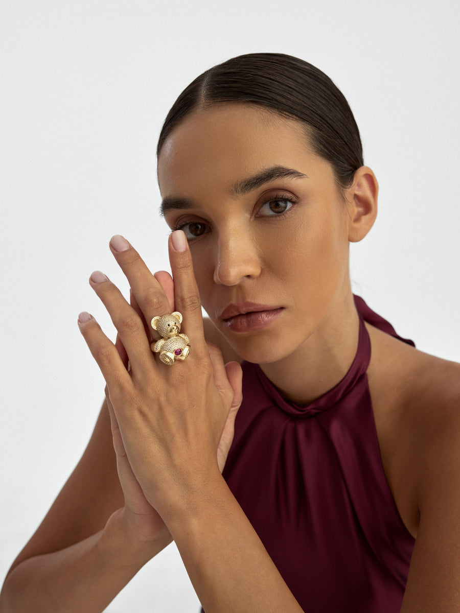 Teddy Bear Stone Ring in 14K Gold