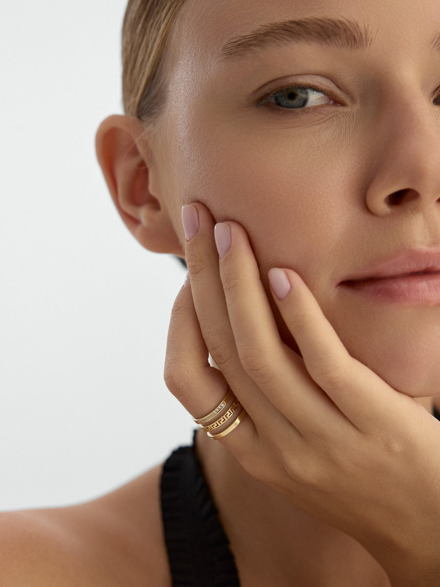Grek Patterned Stone-Set Ring in 14K Gold