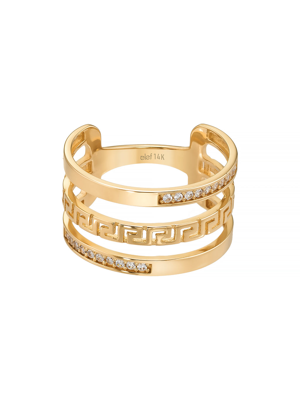 Grek Patterned Stone-Set Ring in 14K Gold