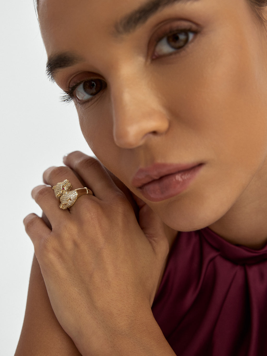 Panther Head Diamond-Inspired Ring in 14K Gold