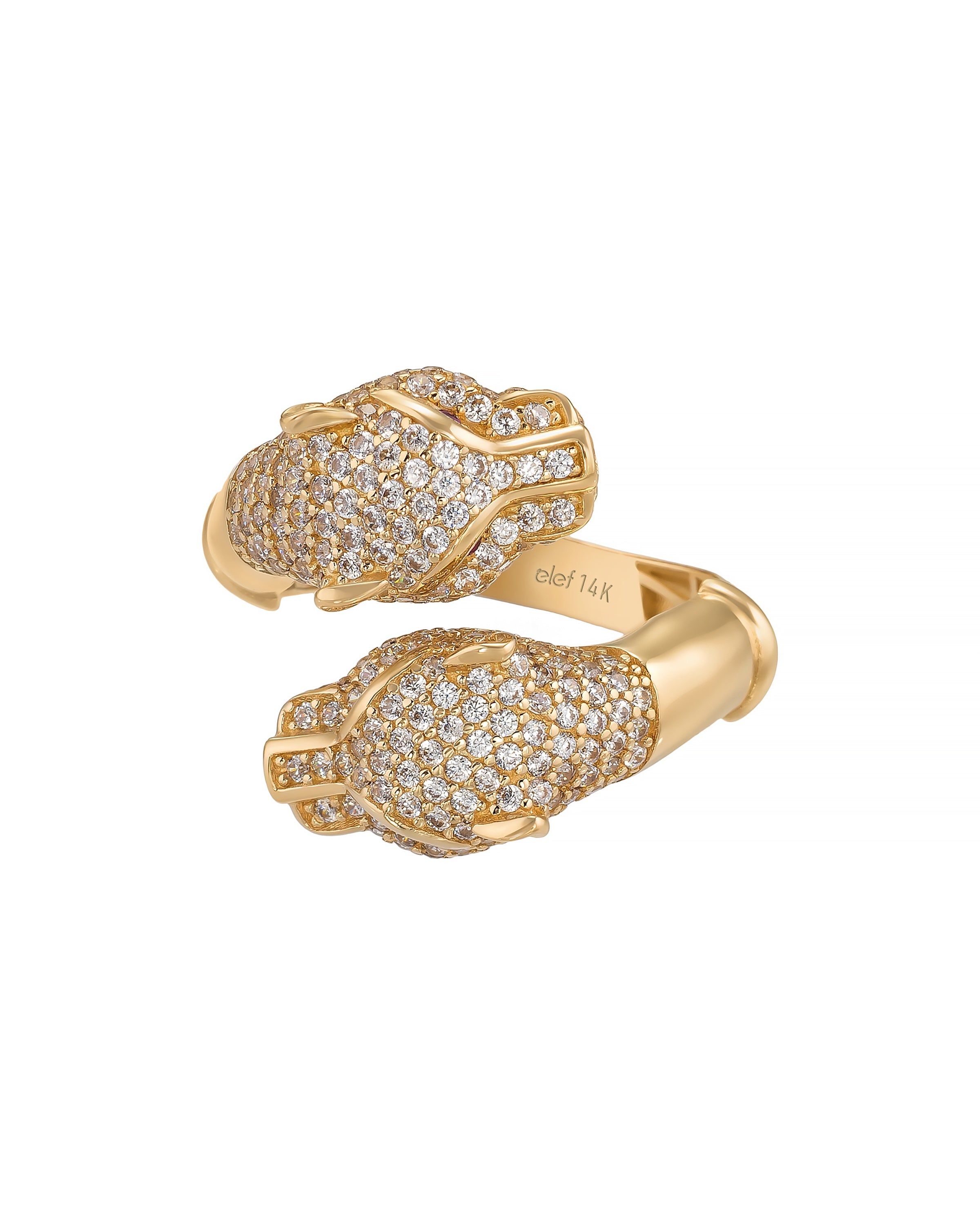 Panther Head Diamond-Inspired Ring in 14K Gold