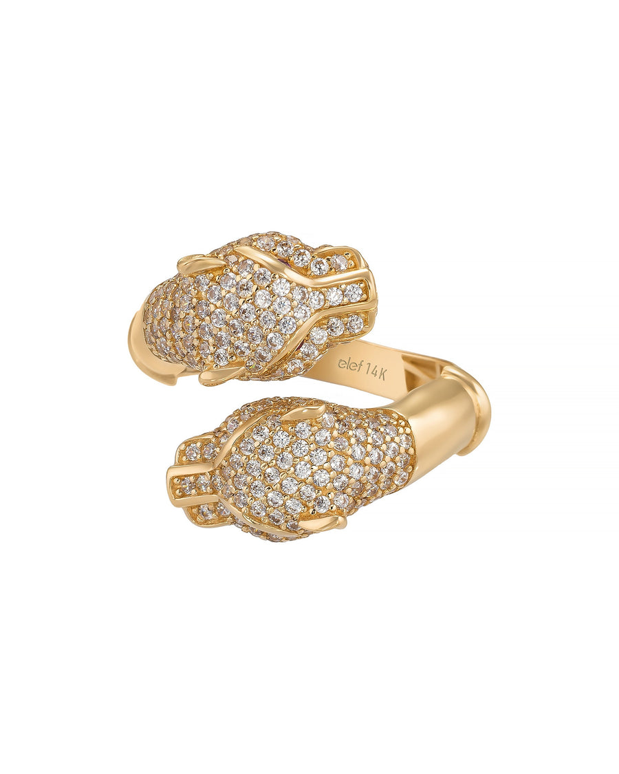 Panther Head Diamond-Inspired Ring in 14K Gold