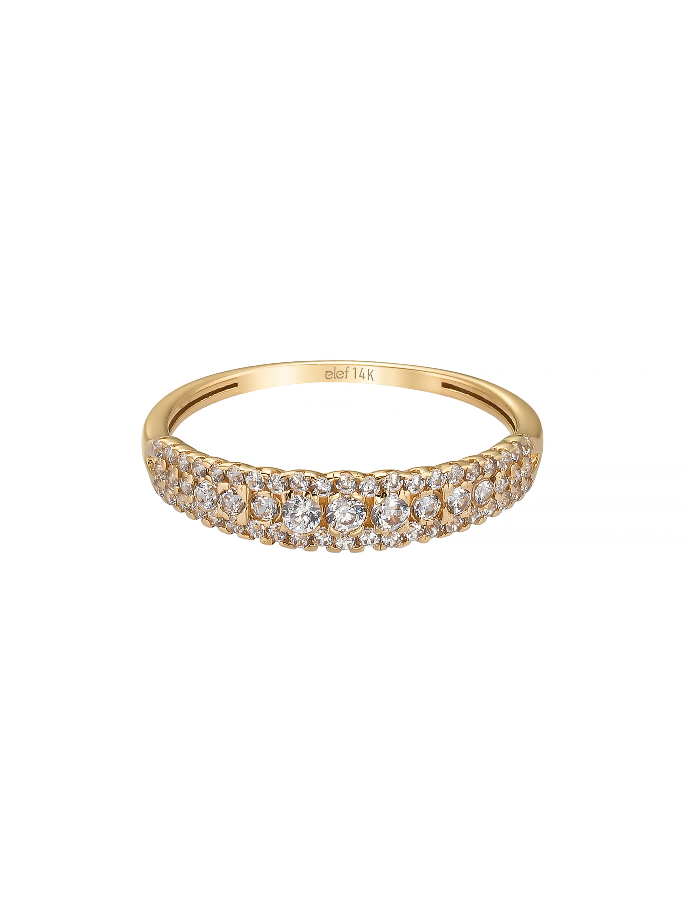 Three Row Zircon Stone Classic Ring in 14K Gold