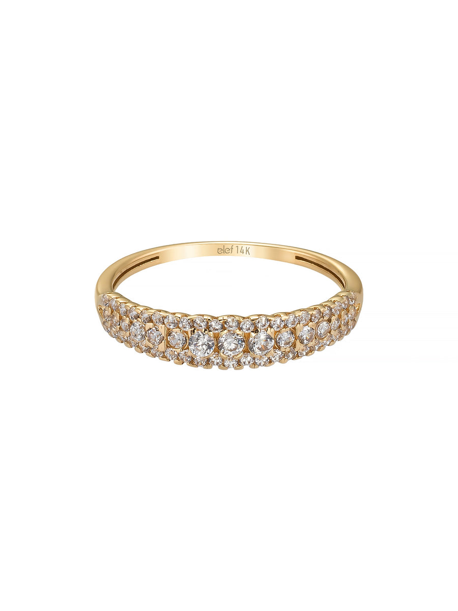 Three Row Zircon Stone Classic Ring in 14K Gold