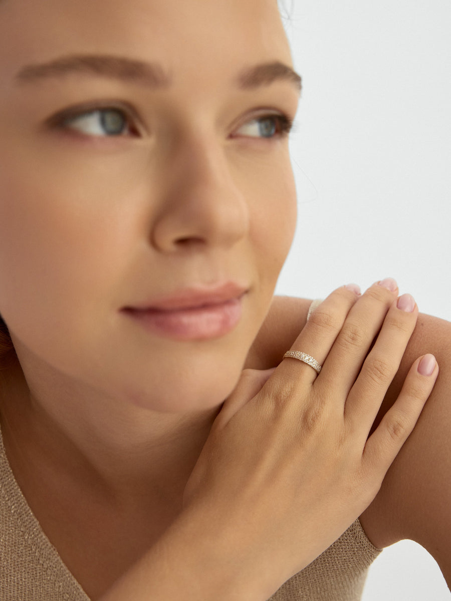 Three Row Zircon Stone Classic Ring in 14K Gold