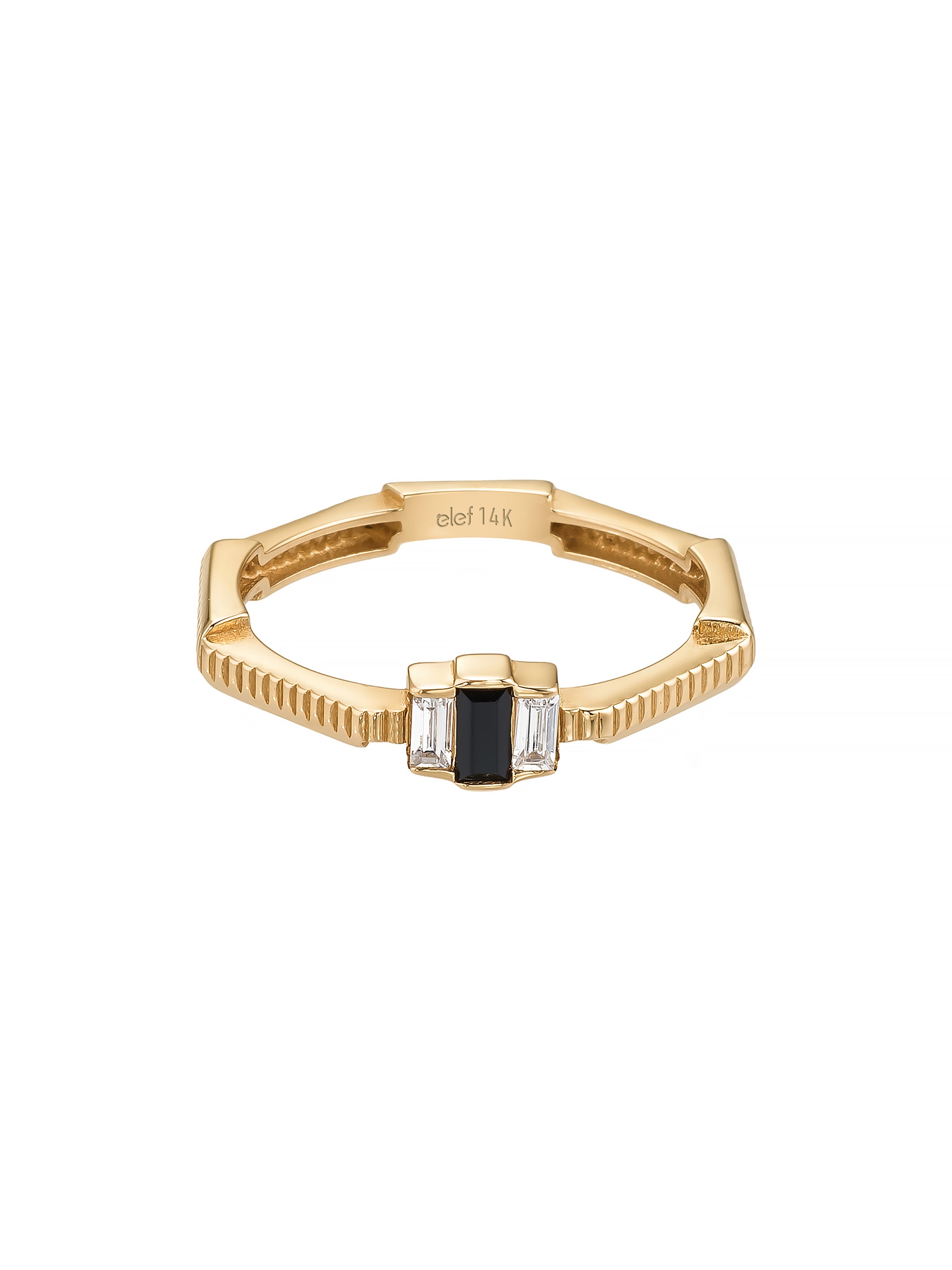 Baguette Black Stone Ring in 14K Gold