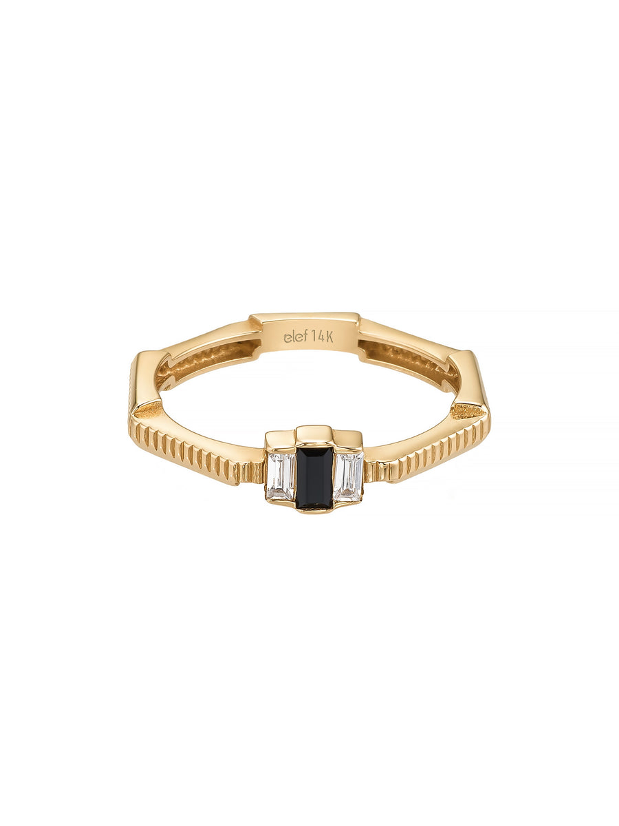Baguette Black Stone Ring in 14K Gold