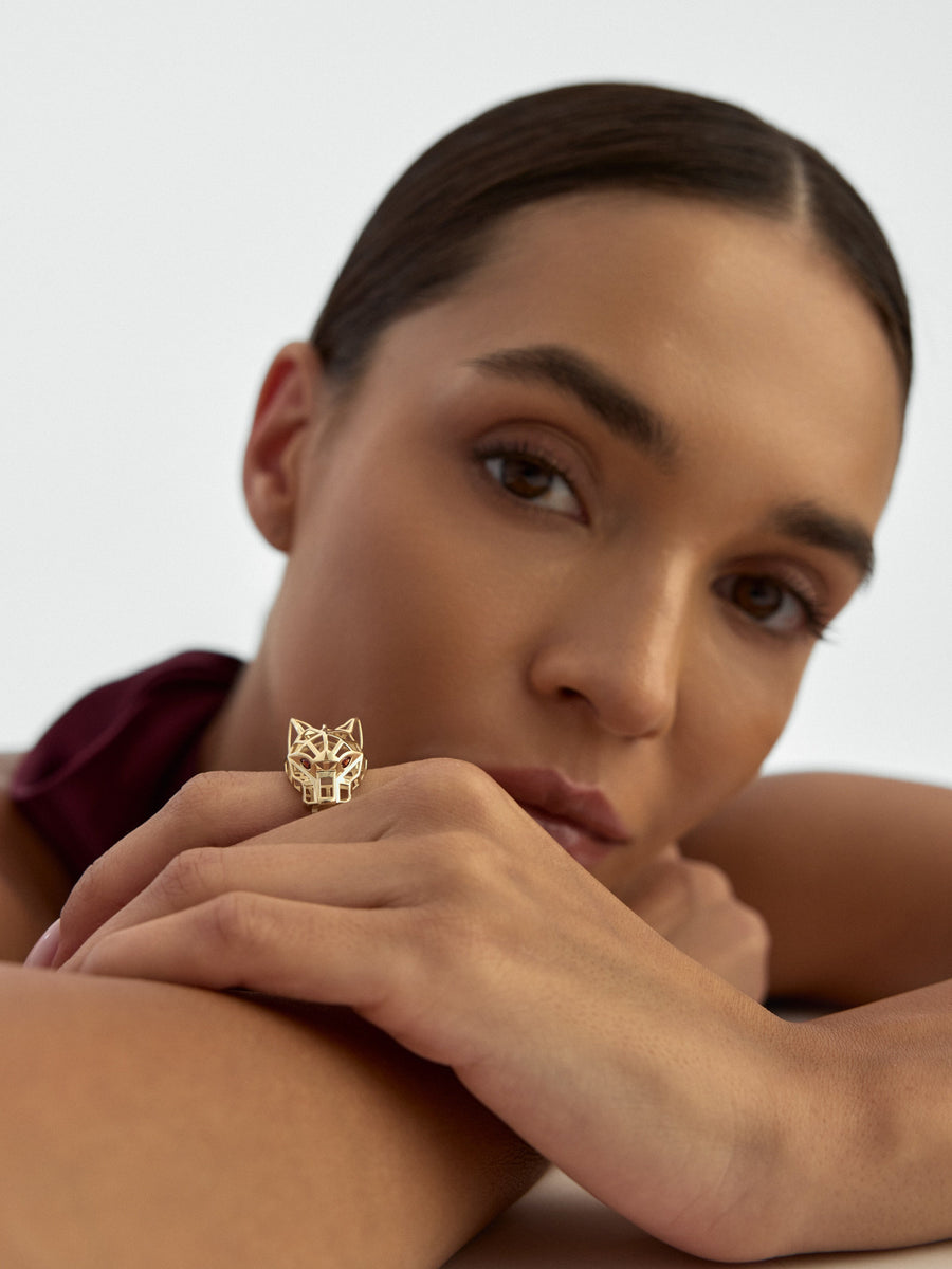 Geometric Panther Form Ring in 14K Gold