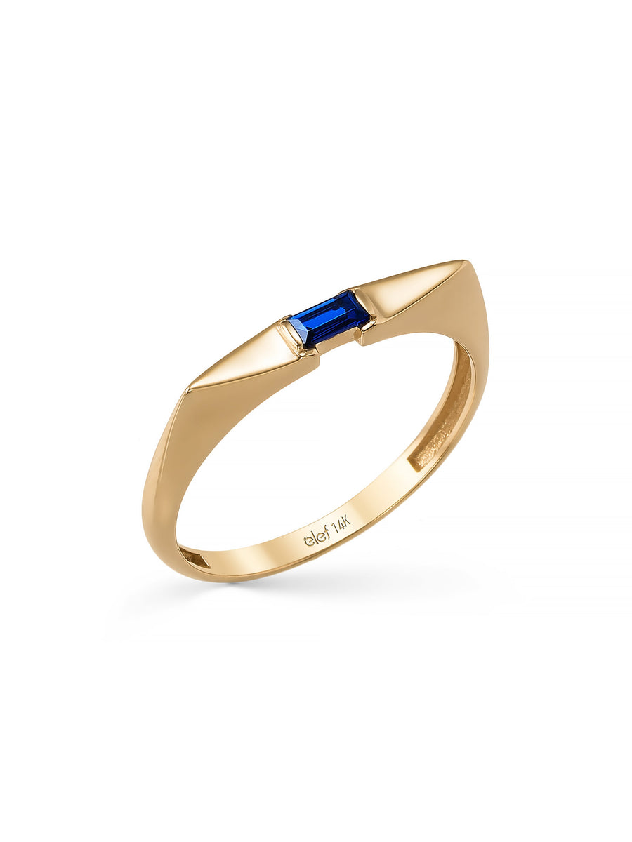 Sapphire-Inspired Baguette Stone Minimal Ring in 14K Gold