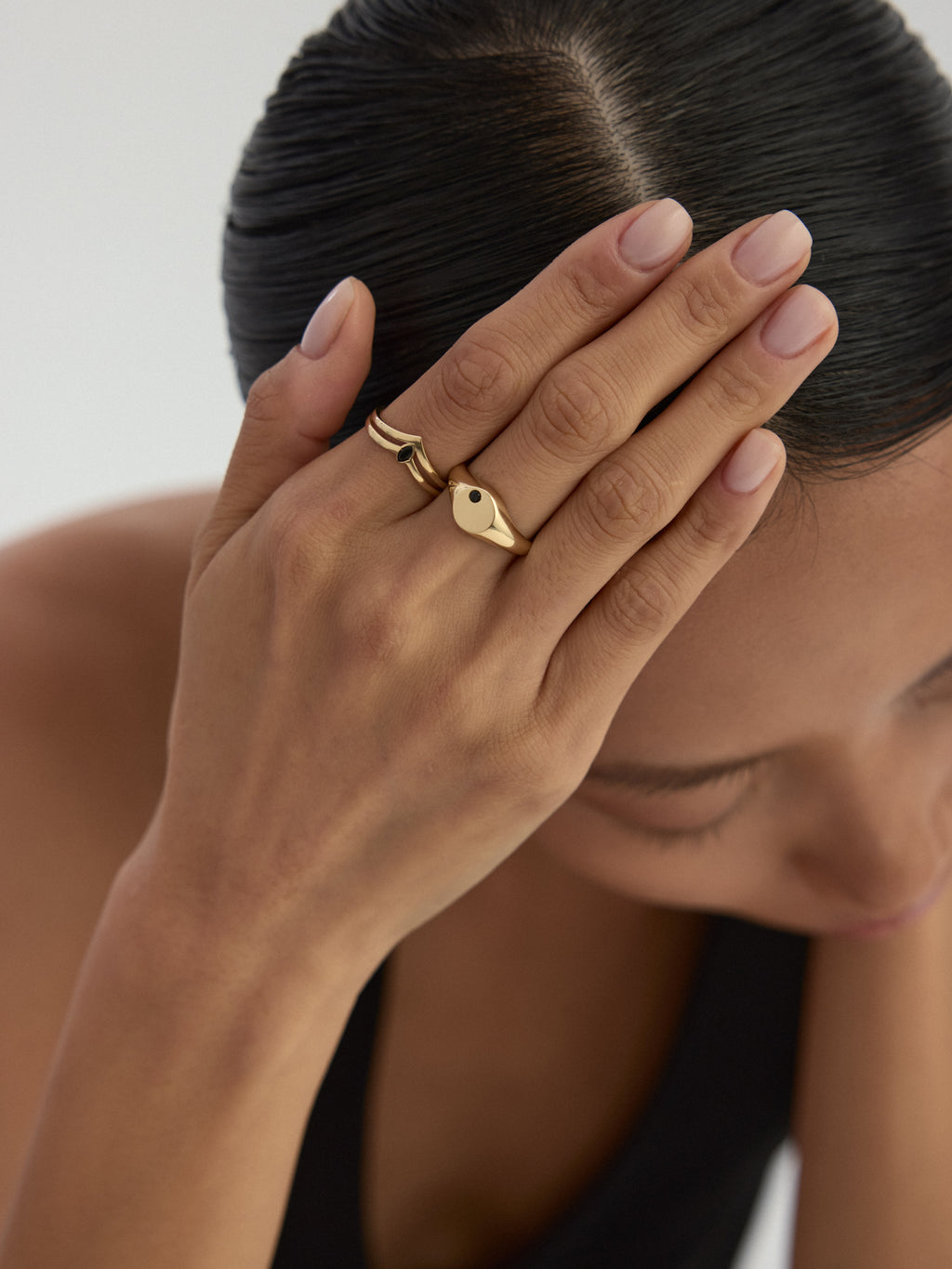 Black Marquise Stone Geometric Ring in 14K Gold