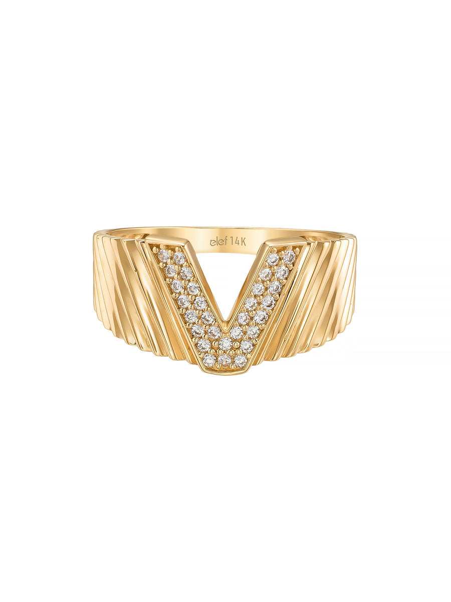 V-Shaped Stone-Set Ring in 14K Gold