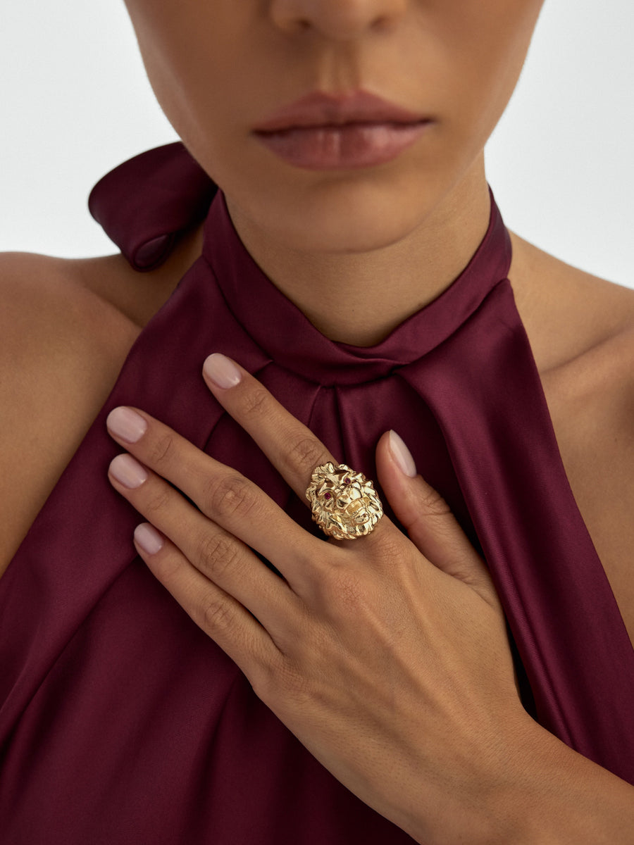 Lion Sculptural Ring in 14K Gold