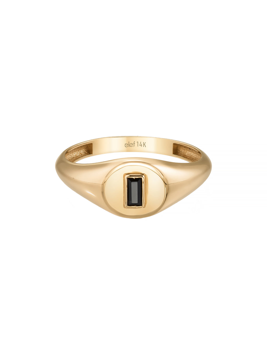 Baguette Black Stone Oval Form Ring in 14K Gold