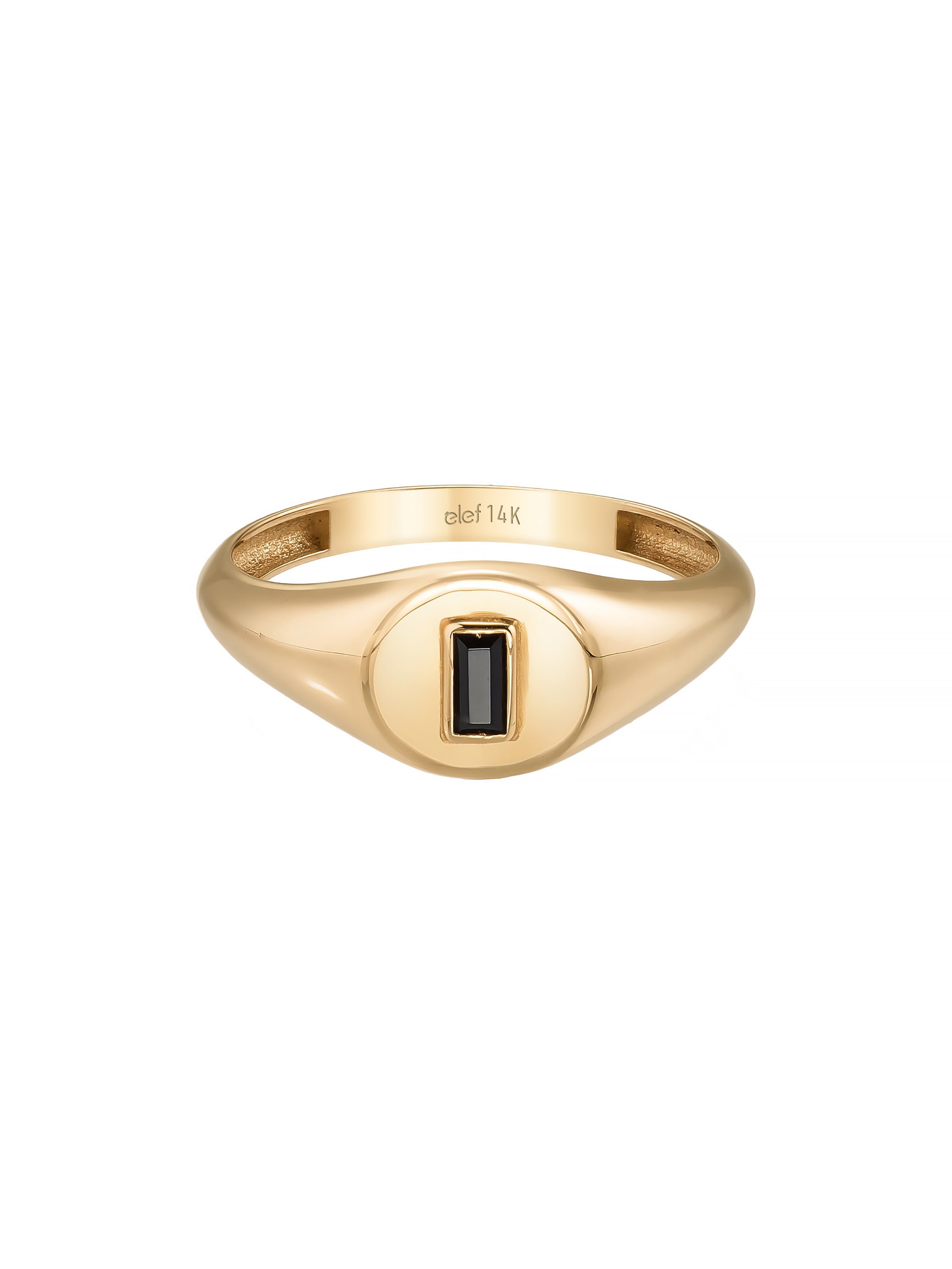 Baguette Black Stone Oval Form Ring in 14K Gold