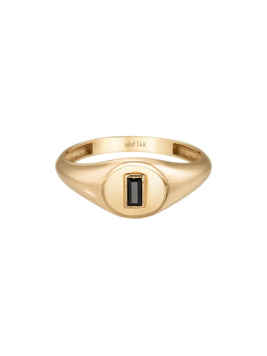 Baguette Black Stone Oval Form Ring in 14K Gold