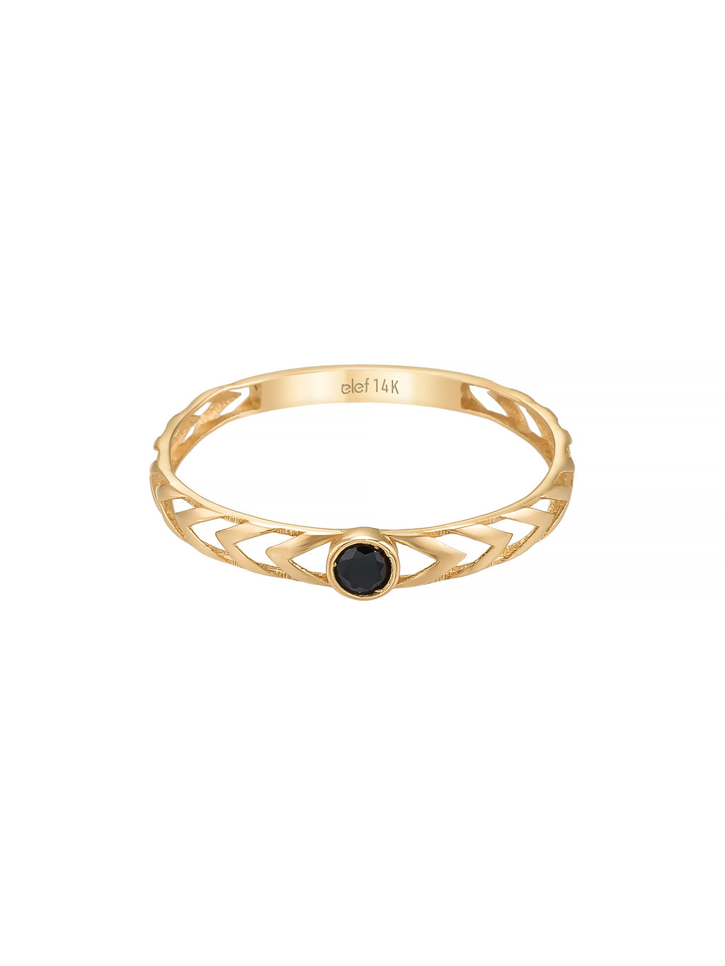 Black Stone Chevron Patterned Ring in 14K Gold