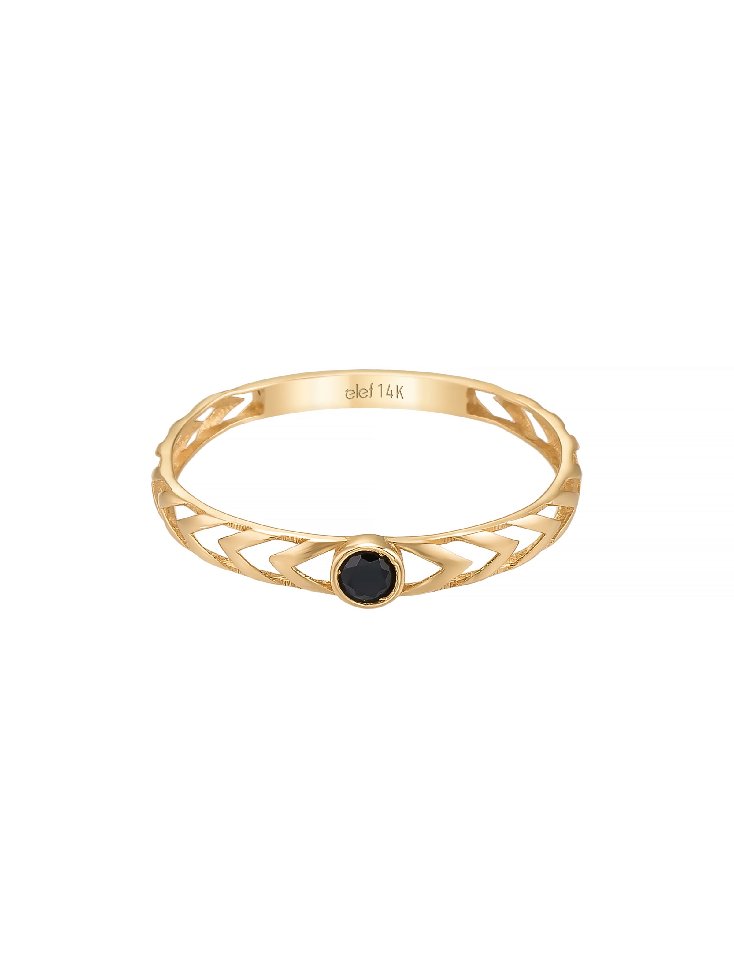 Black Stone Chevron Patterned Ring in 14K Gold