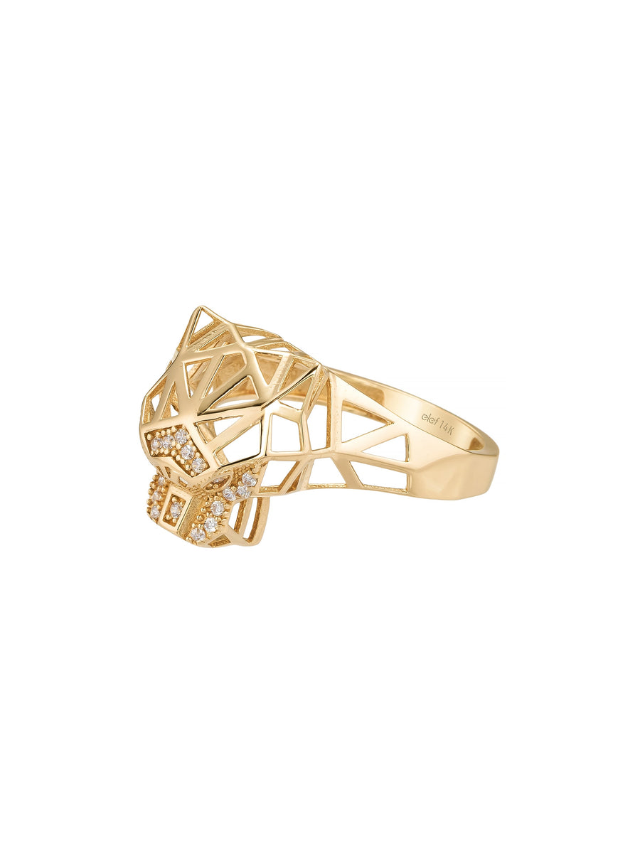 Geometric Panther Ring in 14K Gold