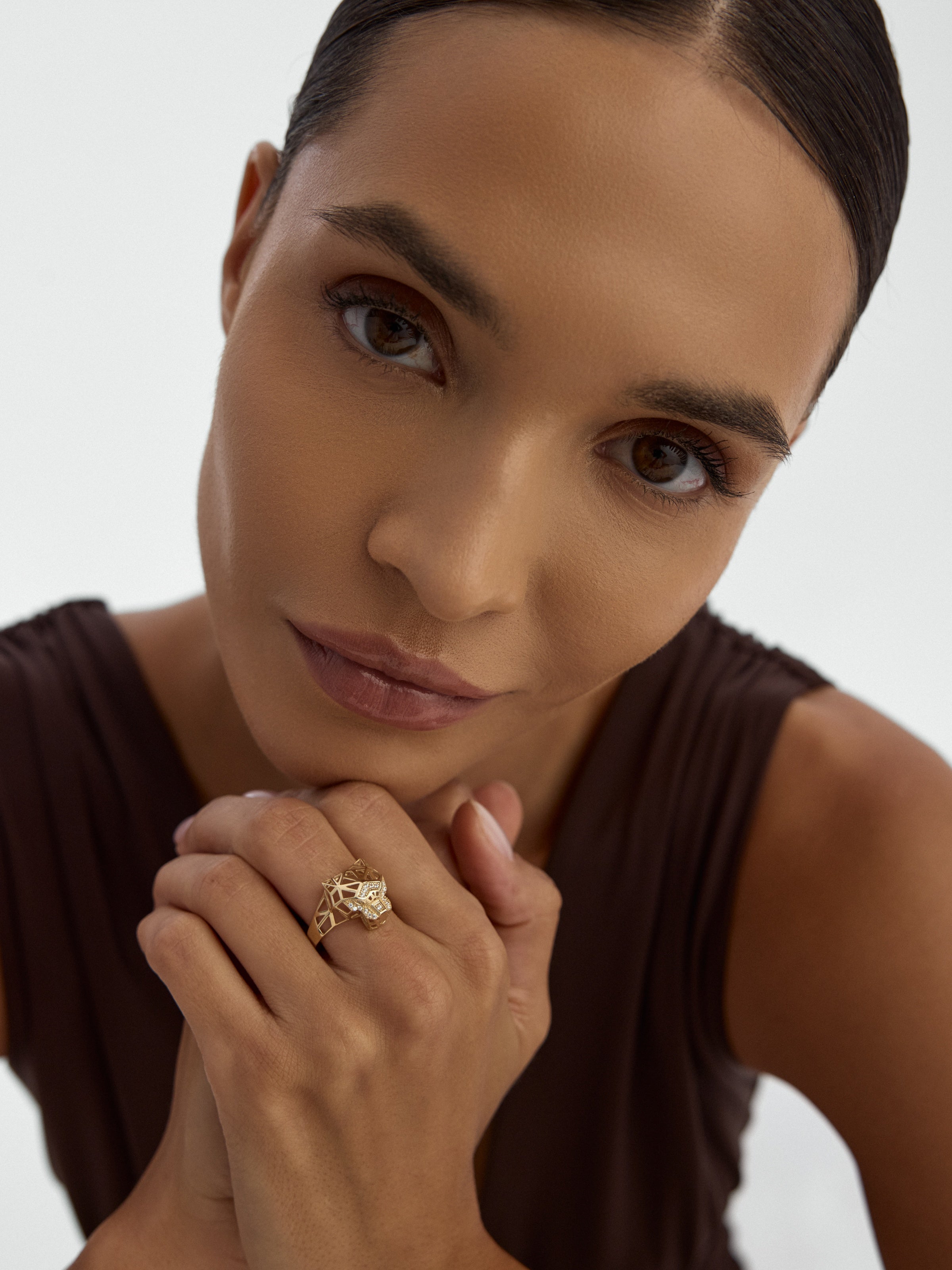 Geometric Panther Ring in 14K Gold