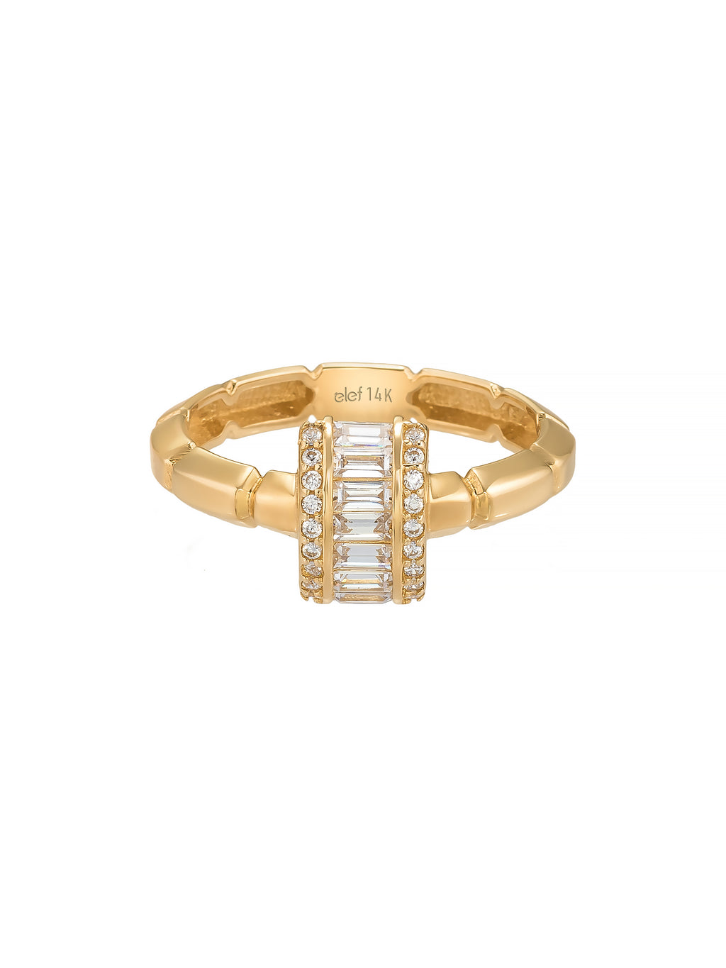 Baguette & Round-Cut Stone Ring in 14K Gold