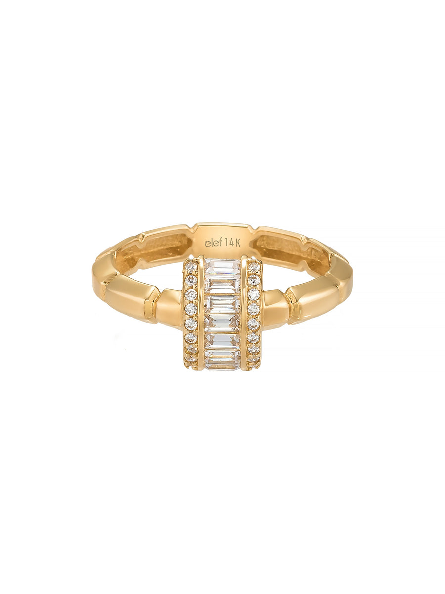 Baguette & Round-Cut Stone Ring in 14K Gold