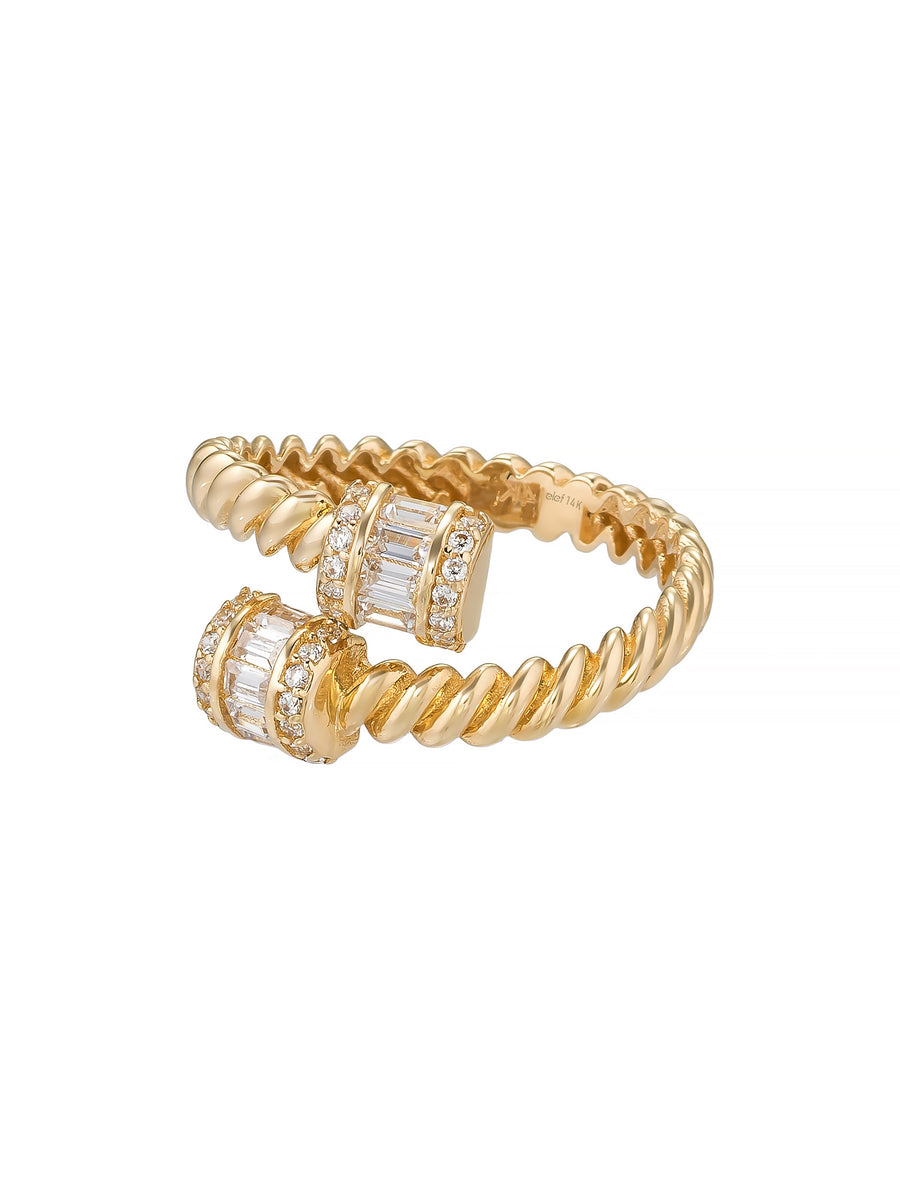 Baguette Stone Rope Form Ring in 14K Gold