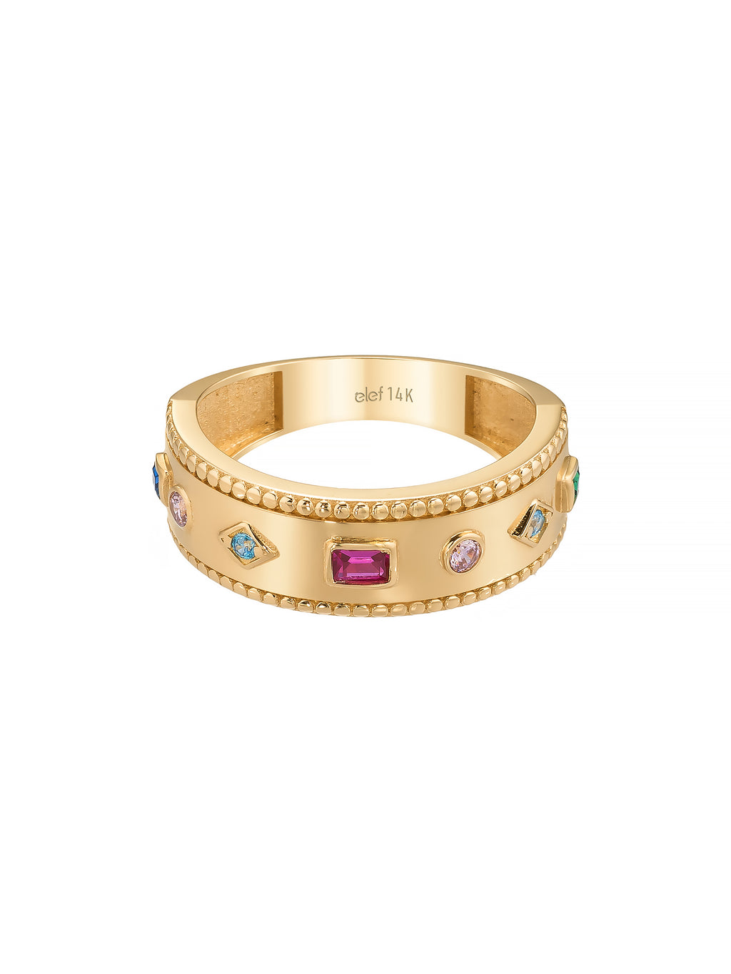 Multicolor Stone Modern Eternity Ring in 14K Gold