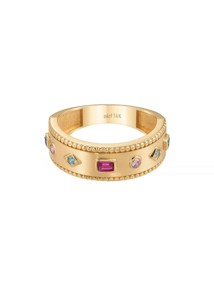 Multicolor Stone Modern Eternity Ring in 14K Gold