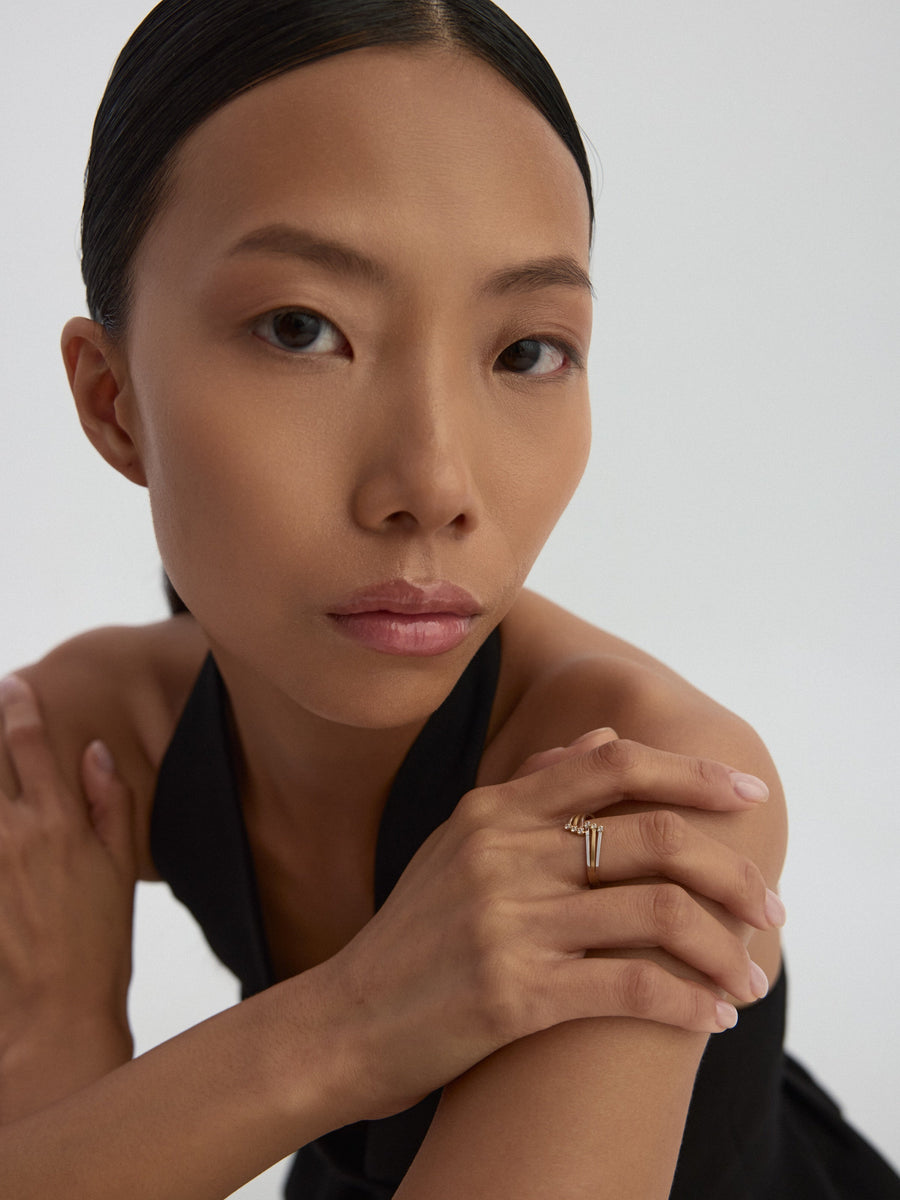 Linear Trio Stone Ring in 14K Gold