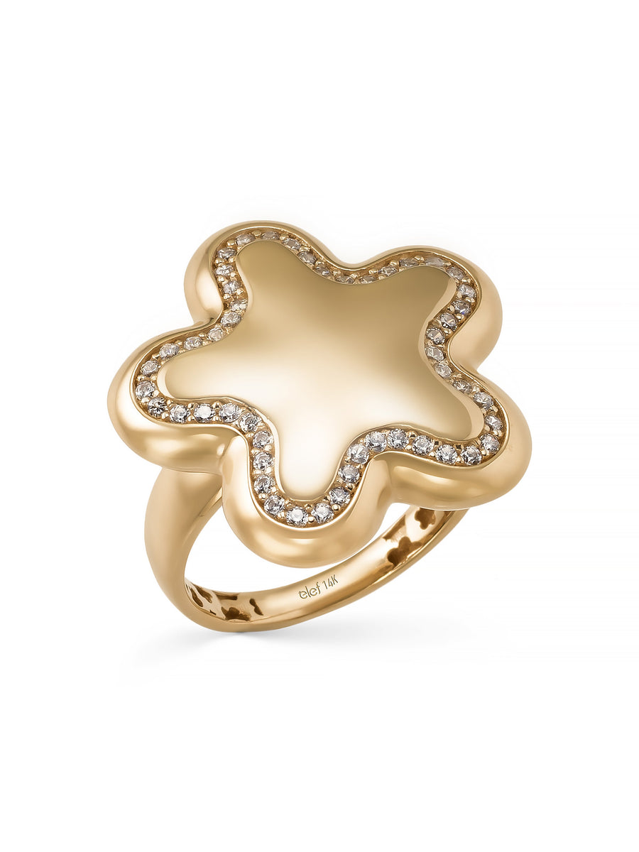 Star Form Stone-Set Ring in 14K Gold