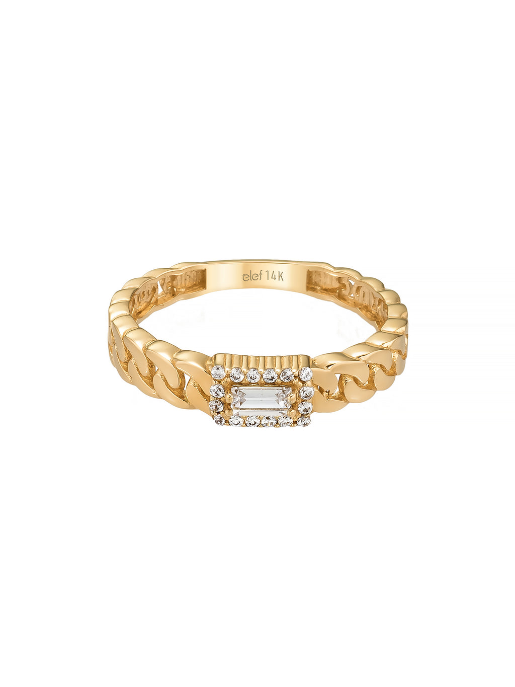 Baguette Stone Gourmette Chain Ring in 14K Gold