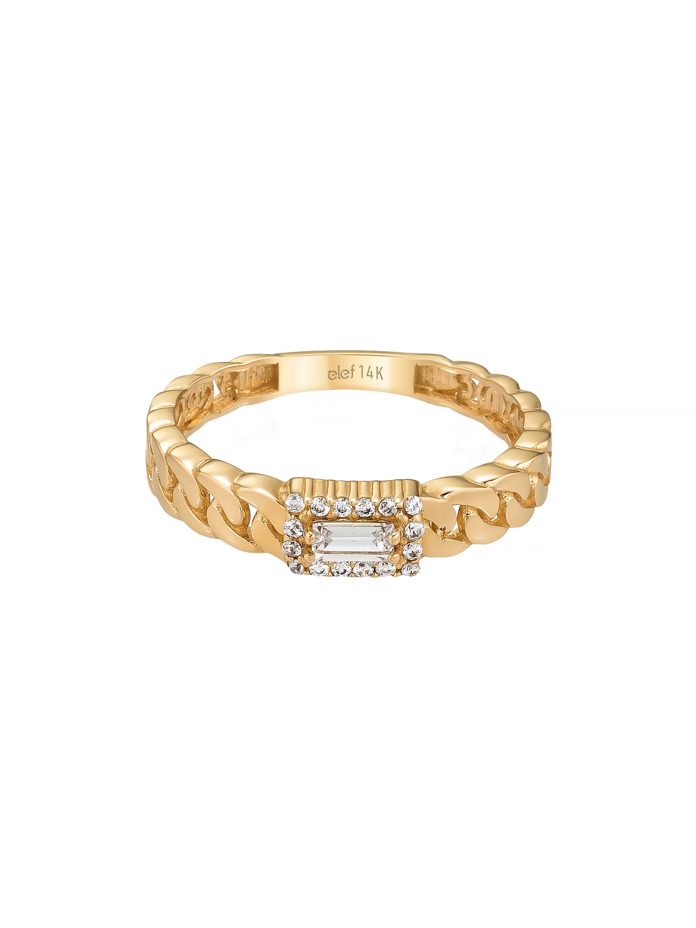 Baguette Stone Gourmette Chain Ring in 14K Gold