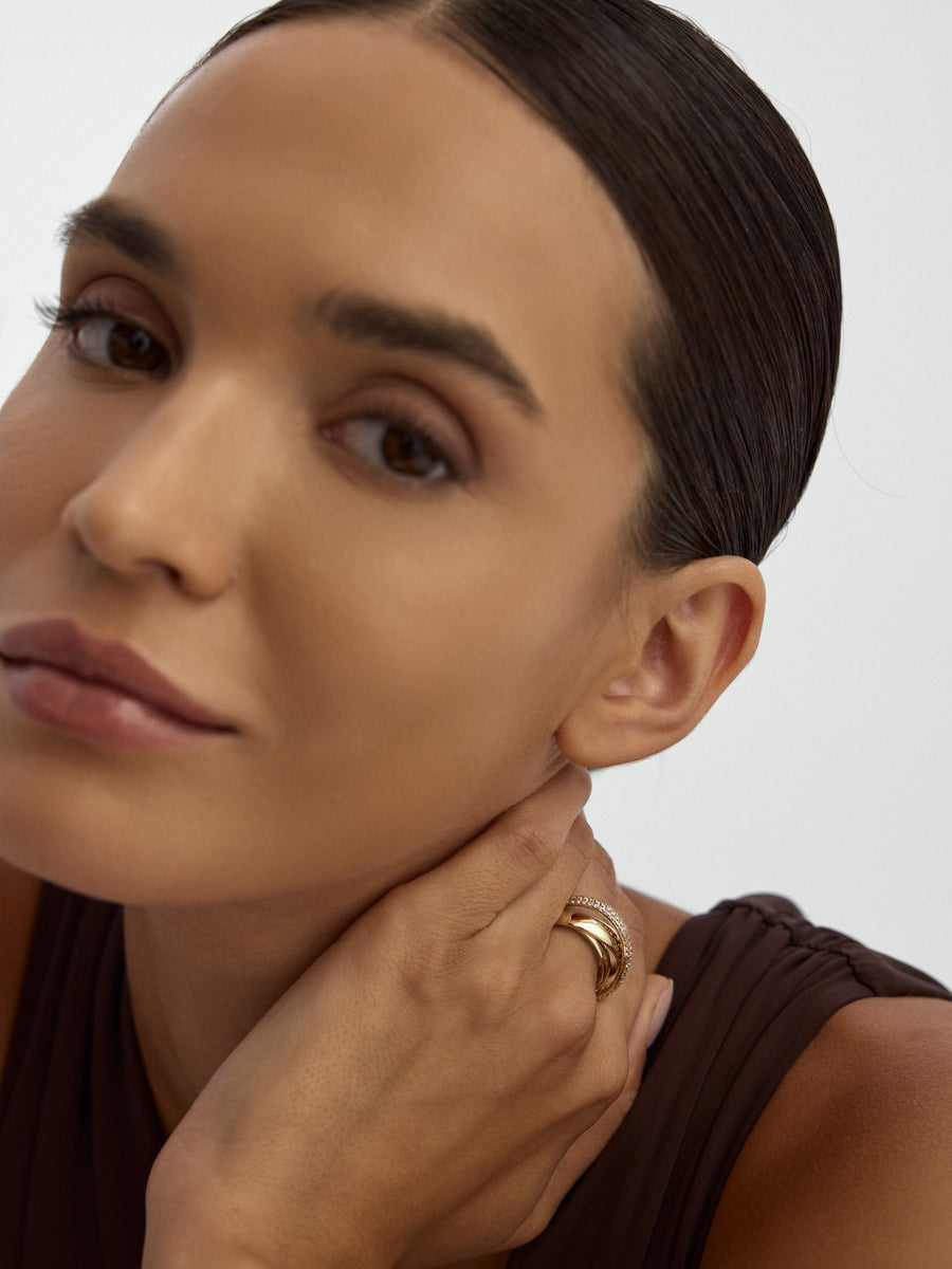 Two Row Classic Bir Stone-Set Fancy Ring in 14K Gold