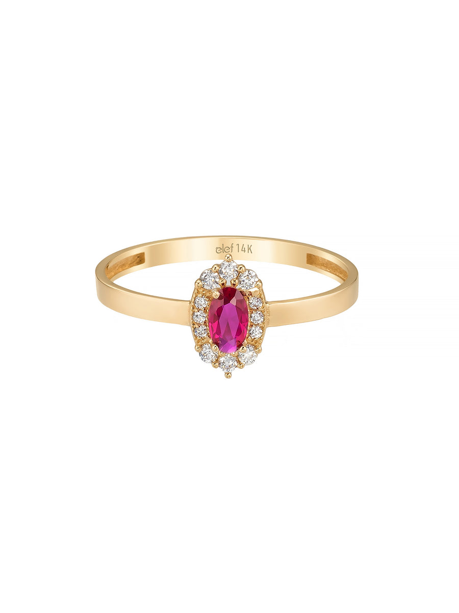 Oval Ruby-Inspired Stone Vintage Ring in 14K Gold