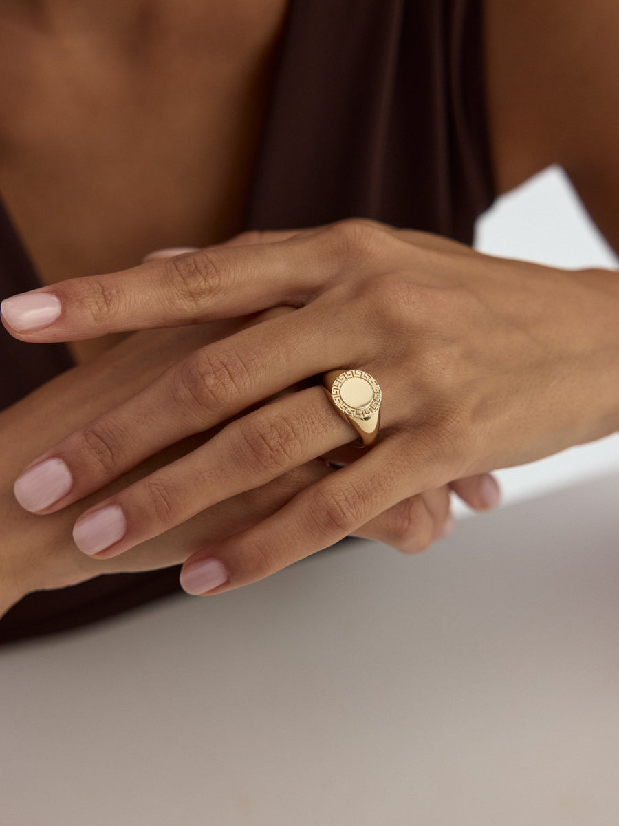 Greek Patterned Classic Ring in 14K Gold