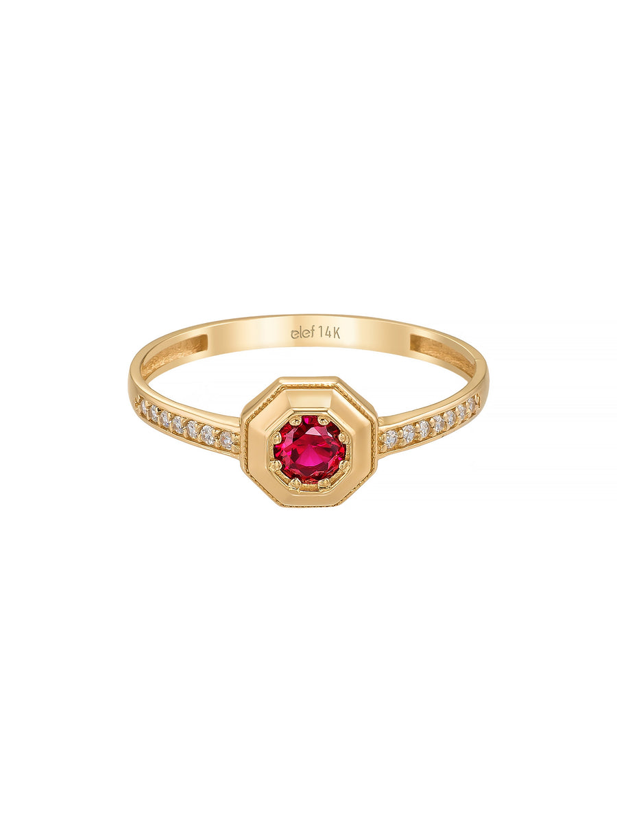 Sekizgen Ruby-Inspired Stone Vintage Ring in 14K Gold