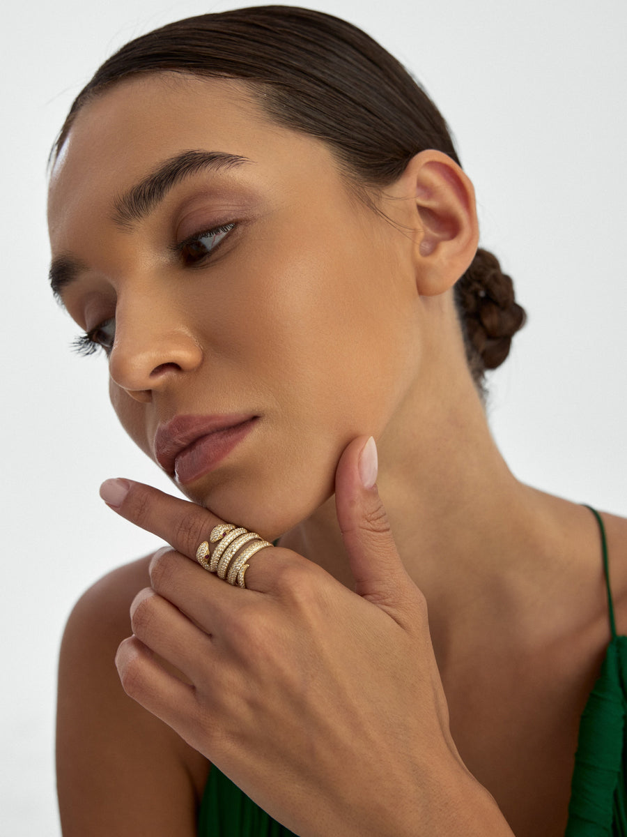 Snake Diamond-Inspired Ring in 14K Gold
