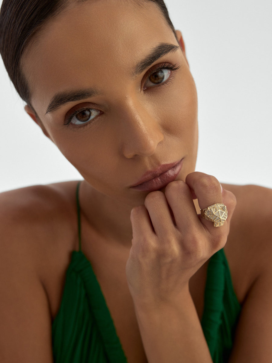 Panther Geometric Ring in 14K Gold
