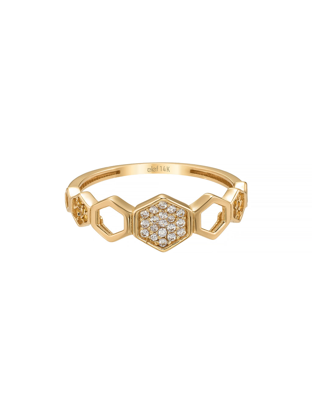 Honeycomb Motif Stone Ring in 14K Gold