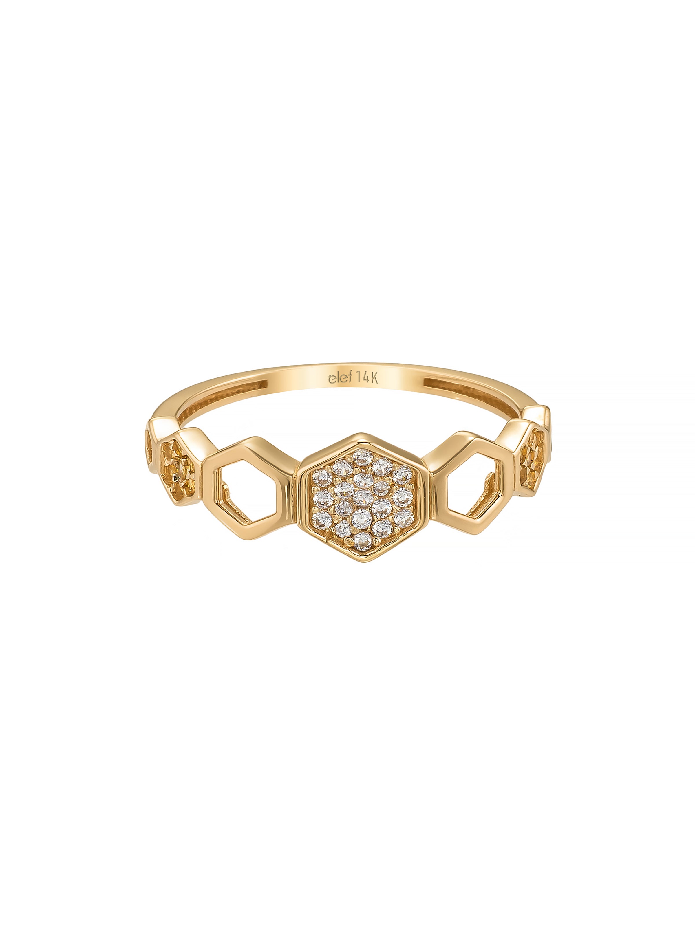 Honeycomb Motif Stone Ring in 14K Gold
