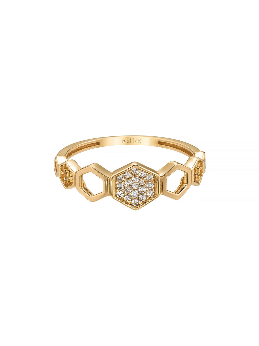 Honeycomb Motif Stone Ring in 14K Gold