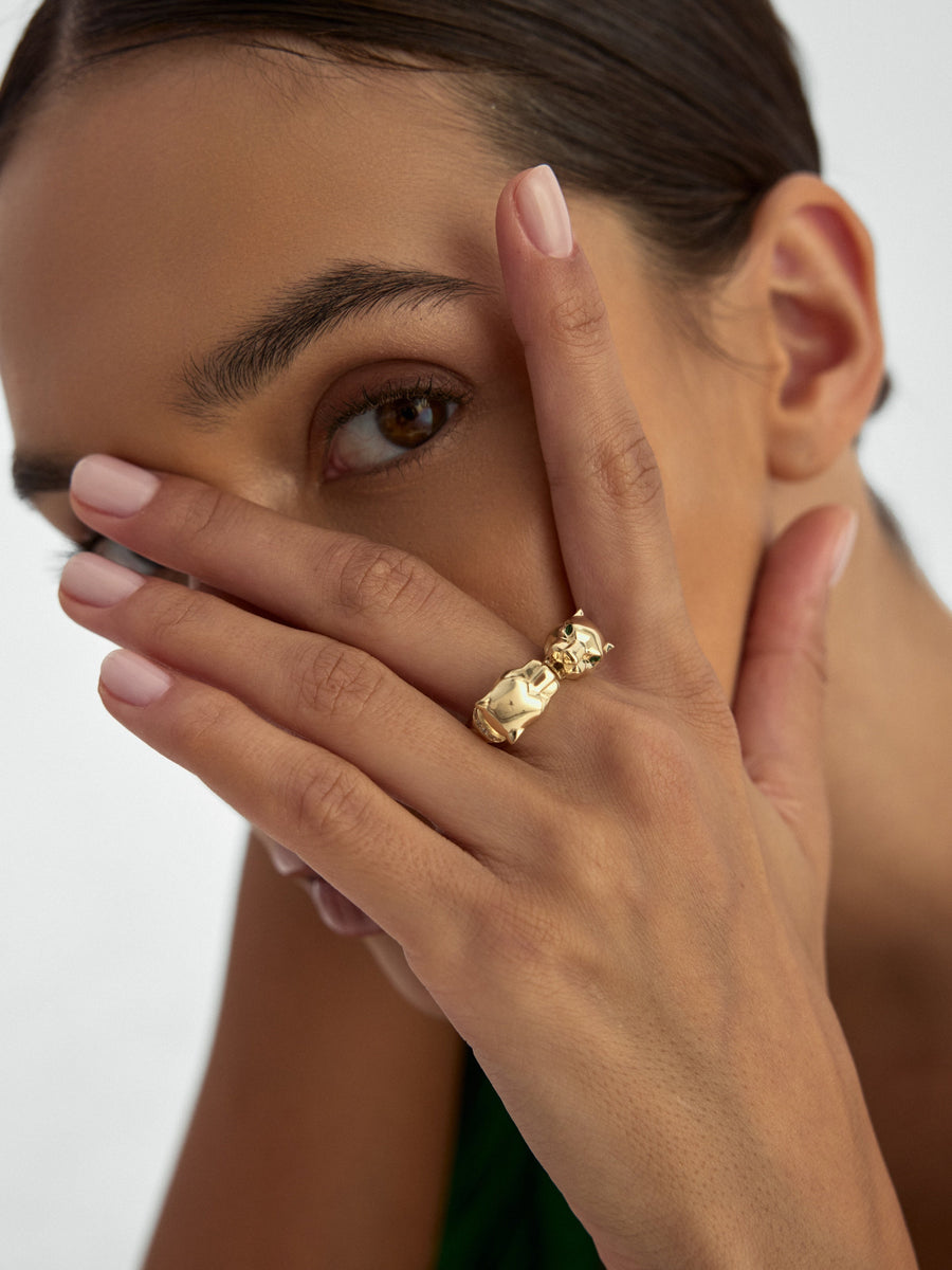 Panther Head Vintage Ring in 14K Gold