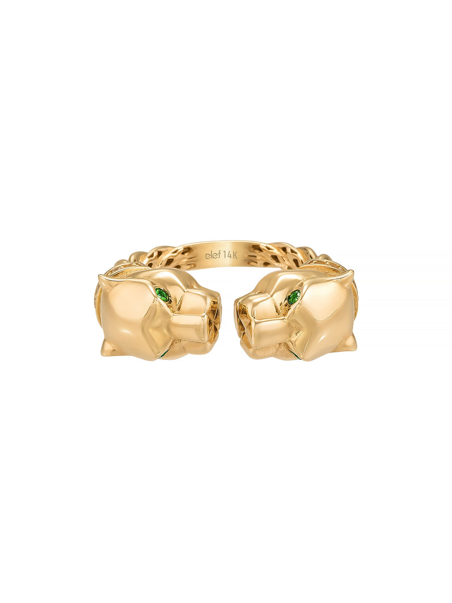 Panther Head Vintage Ring in 14K Gold